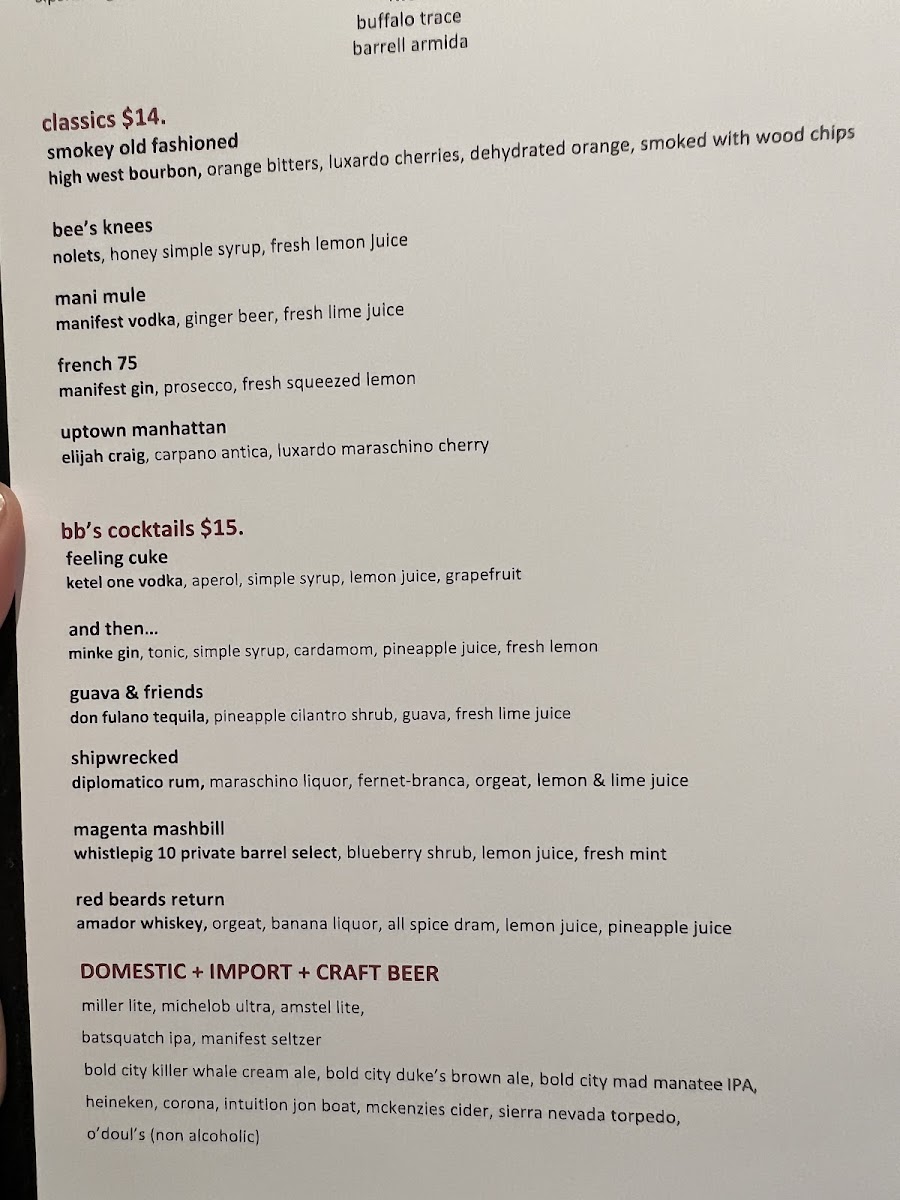 bb's restaurant and bar Menu - Image 1